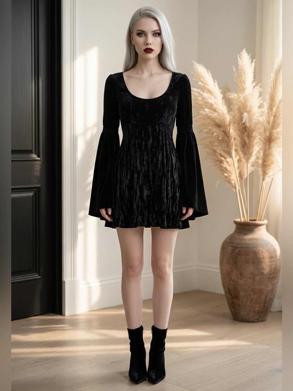 Hot Topic Black Velvet Gothic Long Sleeve Tunic Dress